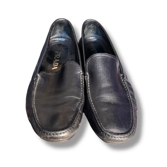Prada Black Leather Driving Loafers Size 7 Slip On Italy Designer Minimalist main image 5